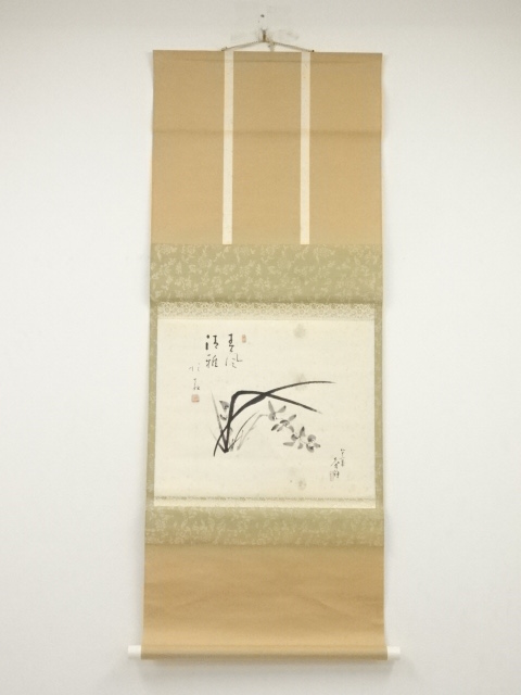 JAPANESE HANGING SCROLL / HAND PAINTED / ORCHID